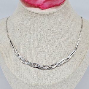 925 Sterling Silver - Vintage Braided Front Choker Chain Necklace 18" Long